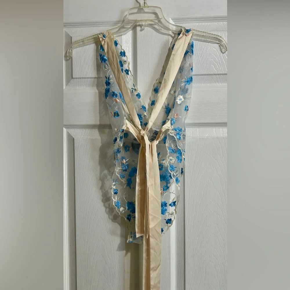 Lulu's Sheer Chemise with Blue Floral Embroidery - Picture 3 of 5